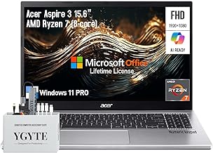 Aspire 3 15.6 Laptop Computer, 15 Inch FHD College Students Business Laptop PC, AMD Ryzen 7, 32GB RAM 1TB SSD+512GB Docking Set, Windows 11 Pro Lifetime Office,Ethernet Port,10-Key