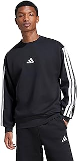 Men's Essentials 3-Stripes Fleece Sportswear Sweatshirt, Black/White, X-Large