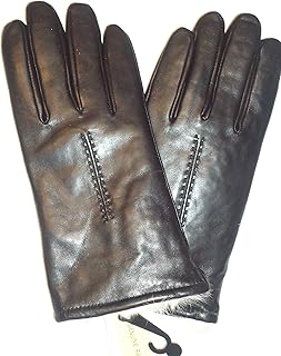 Ladies Rabbit Fur Lined Genuine Leather Gloves,Black (XL)