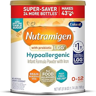 Nutramigen Hypoallergenic Baby Formula with Iron, Lactose Free, Colic Relief from Cow's Milk Allergy Starts in 24 Hours, Brain Building DHA, Probiotic LGG for Immune Support, 27.8 Oz Can