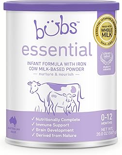 Bubs Essential Infant Formula, with Iron, Cow Milk-Based Powder, for Infants 0-12 Months, Made with Non-GMO Milk, 20 oz