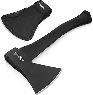 Camping Hatchet, 14" Camping Axe Throwing Axe for Outdoor Wood Splitting and Kindling, Forged Carbon Steel Heat Treated Survival Tool, Fiberglass Shock Reduction Handle with Anti-Slip Grip