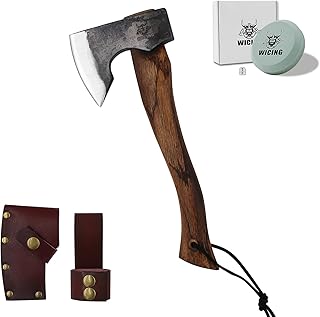 13.5 Inch Hatchet, Camping Axes and Hatchets 1065 Carbon Steel and Beech Handle, with Leather Sheath
