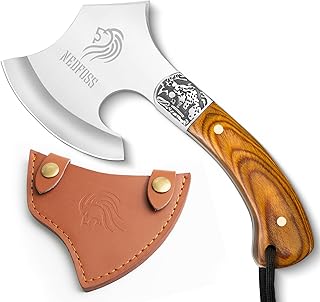 NedFoss Warthog Camping Axe, 9" Full Tang Small Axe with Leather Sheath, Survival Hatchet with Wood Handle, Tomahawk for Outdoor Backpacking, Bushcraft, Hiking