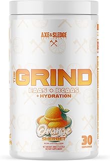 Axe & Sledge The Grind Essential Amino Acids |EAA & BCAA Powder |Muscle Recovery & Electrolytes for Hydration | Stimulant-Free, Vegan | 30 Servings, Orange Sherbet