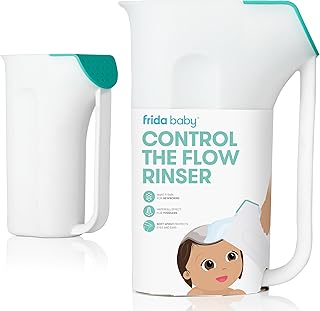 Frida Baby Control The Flow Bath Rinse Cup, Tear Free Rinser to Wash Hair and Body with Easy Grip Handle and Removable Rain Shower, Made in USA