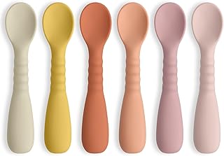 ME.FAN Silicone Baby Feeding Spoons 6 Pack First Stage Infant Spoons - Baby Utensils Soft Training Spoon Self Feeding - Chew Spoon Set for Babies and Toddlers Bright