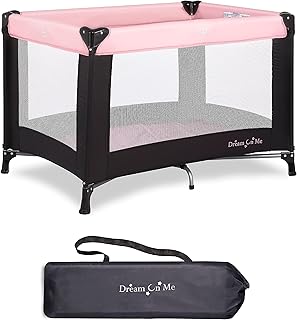 Dream On Me Nest Portable Playard in Pink with Carry Bag & Shoulder Strap – Lightweight, Easy Setup Baby Playard with Breathable Mesh, Soft Fabric & Removable Padded Mat