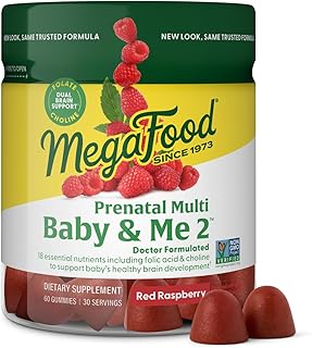 Sponsored Ad - MegaFood Baby & Me 2 Prenatal Vitamins for Women Gummies with Folic Acid and Choline for Baby’s Brain Development; Plus Real Fruit- Red Raspberry Flavor - 60 Gummies (30 Servings)