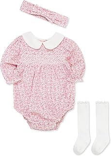 Little Me Clothes for Baby Girls' Woven Bubble Romper, Matching Headband, and Socks Set, 3 Months to 12 Months