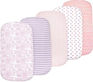 5 Pack Organic Bedside Bassinet Sheets Compatible with Mika Micky, Baby Delight, Dream On Me, AMKE and Other Bassinet Mattress Pads Size Between 17-21 in Width, 29-33 in Length, and 1.5-4 in Thick