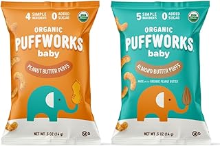 Puffworks Baby Peanut and Almond Variety Pack, Perfect for Early Peanut Introduction, Plant Protein, USDA Organic, Gluten-Free, Vegan, Non-GMO, Kosher, 0.5 Ounce (Pack of 12)
