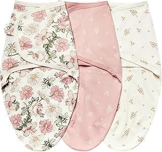 insular Baby Swaddle Wrap, Swaddle Blanket for Newborn and Infant, Adjustable Velcro Swaddling Set for Boy and Girl, Soft Cotton Baby Sleep Sack 3 Pack, Floral, Small(0-3 Month)