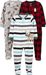 Toddlers and Baby Boys' Loose-Fit Flame Resistant Fleece Footed Pajamas, Pack of 3
