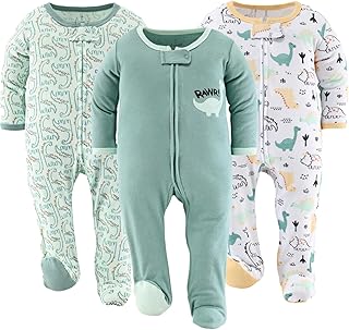 Sponsored Ad - Baby Sleepers for Boys Set of 3 - Soft Cotton Footed Pajamas for Newborns & Infants - Green Dino