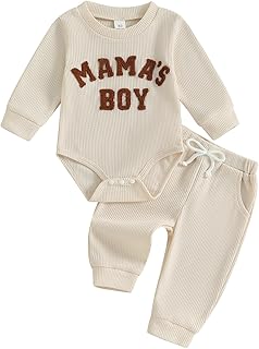 Baby Boy Clothes Letters Embroidered Baby Sweatshirt Romper Waffle Pants Set Infant Boy Fall Winter Outfits