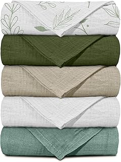 Sponsored Ad - Muslin Receiving Blankets, Neutral Blanket Swaddling for Newborn Boys and Girls, 5 Pack Breathable and Skin-Friendly Swaddle Wrap for Infant Baby (Bright Leaves)