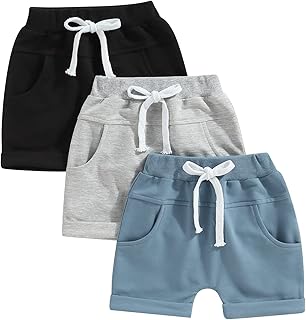 Sponsored Ad - Infant Baby Boy Summer Shorts 3-Pack Toddler Shorts Boys Solid Color Newborn Soft Sweat Shorts with Drawstring