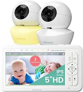 Sponsored Ad - Babysense 5" HD Split-Screen Baby Monitor, Video Baby Monitor with 2 Cameras and Audio, Night Light, 1000ft Range, Two-Way Audio, 4X Zoom, Night Vision, 4000mAh Battery