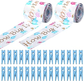 Baby Shower Games Set - Tummy Measuring Tape & Mini Clothespins, How Big Is Mommys Belly & Don't Say Baby Games for Shower Party Favors (Blue)