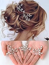 Heread Crystal Bride Wedding Hair Pins Rhinstones Bridal Hair Accessories Head Piece for Women and Girls (Pack of 3) (A Silver)