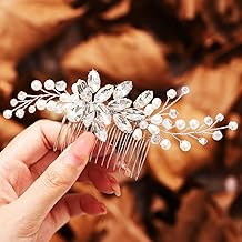 Gorais Crystal Bride Wedding Hair Comb Pearl Bridal Hair Pieces Rhinestone Hair Accessories for Women and Girls (A-Silver)