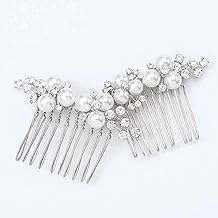 Asooll Gold Wedding Pearl Hair Comb Bride Crystal Headpiece Bridal Rhinestone Hair Clip Hair Accessories for Women(Set of 2) (B-Silver)