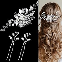 Crystal Wedding Hair Accessories - Hair Comb with Rhinestone Hair Pins and Pearls for Bride, Bridesmaids, Flower Girls (Silver)