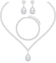 Elegant Silver Crystal Wedding Necklace Earrings Bracelet Jewelry Set for Women Brides Bridesmaids Prom Party Costume Accessory Bridal Jewelry