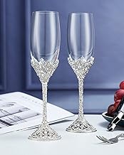 Sponsored Ad - Champagne Flutes - Crystal Glass Metal Base With Crystal Stones, Set of 2 Toasting Flute Pair, Wedding Anniversary Party Birthday Banquets and Gifts for Bride and Groom(Silver)