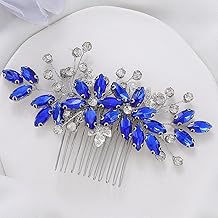 Casdre Crystal Bride Wedding Hair Comb Silver Leaf Bridal Hair Accessories Rhinestone Party Prom Hair Piece for Women and Girls (B Blue)
