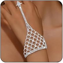 Rhinestone Ring Bracelet for Women Gold Silver Crystal Hand Chain Finger Ring Sparkling Long Tassel Chain Bracelet Prom Rings Bracelet Brides Bridesmaids Wedding Party Dance Banquet Dress Jewelry