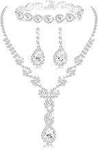 Sponsored Ad - LOYALLOOK Bridal Rhinestone Teardrop Statement Necklace Bracelets and Dangle Earrings Jewerry Sets for Proms Weddings