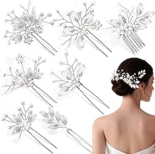 7 Pcs Silver Bridal Wedding Hair Accessories, YINGFENG Hair Pins for Women and Crystal Pearl Hair Clips,Flower Girl Hair Accessory, Hair Pins for Bride, Bridesmaids and Girls