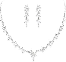 Sponsored Ad - Crysdue Wedding Jewelry Sets for Women Bride Bridesmaid, Elegant Simulated Pearl Cubic Zirconia Cluster Long Dangle Earrings Pendant Necklace for Prom Party Pageant