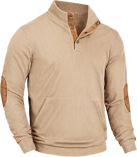 Sponsored Ad - Mens Corduroy Sweatshirt Long Sleeve Pullover Quarter Button Fall Sweat Shirts
