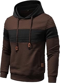 Sponsored Ad - Men’s Sweatshirts Long Sleeve Pullover Patchwork Plaid Jacquard Hoodie Casual Drawstring Hoody Top
