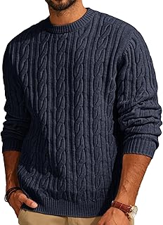 Sponsored Ad - Mens Sweater Crewneck Cable Knit Pullover Sweater Casual Twist Textured Sweaters