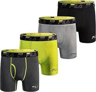 Men's 6" Boxer Briefs Fly Front, 90% Polyester 10% Spandex, 4-Pack