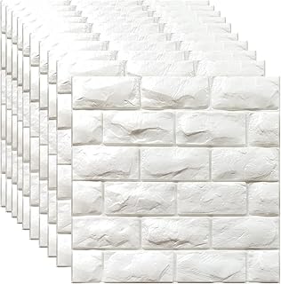 Sponsored Ad - 3D Wall Panels Peel and Stick 11PCS White Foam Brick Wallpaper for Bedroom Faux Stone Wall Panel Self-Adhesive Wallpaper (11PCS-10.65 Sq Ft, White)