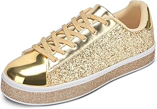 Sponsored Ad - Women's Glitter Tennis Sneakers Neon Dressy Sparkly Sneakers Rhinestone Bling Wedding Bridal Shoes Shiny Sequin Shoes