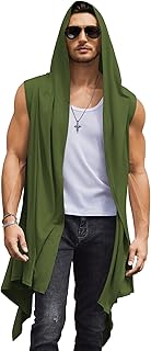 Sponsored Ad - Men's Long Hooded Cardigan Sleeveless Ruffle Shawl Collar Lightweight Open Front Drape Kimono Vest