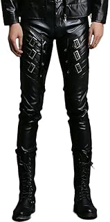 Men`s Black Slim Fit Soft PU Faux Leather Biker Pants