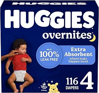 Sponsored Ad - Huggies Size 4 Overnites Baby Diapers: Overnight Diapers, Size 4 (22-37 lbs), 116 Ct (2 Packs of 58), Packaging May Vary