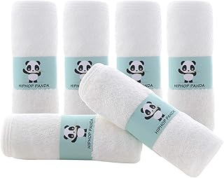 HIPHOP PANDA Baby Washcloths, Rayon Made from Bamboo - 2 Layer Ultra Soft Absorbent Newborn Bath Face Towel - Reusable Baby Wipes for Delicate Skin - White, 6 Pack