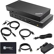 Lenovo 40AF0135US Thinkpad Docking Station Dual Monitor Hybrid USB-C with USB-A - 1 Year Warranty, with 135W Adapter + HDMI Cable + DisplayPort Cable + USB-C Cable + Microfiber Cloth (Renewed)