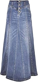 Sponsored Ad - Women's High Rise Distressed Wash Denim Skirt A Line Swing Maxi Long Jean Skirts