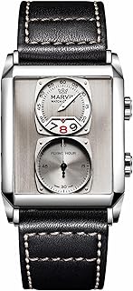 Watches for Men Swiss Mens Watch in Stainless Steel with Leather Strap and Rectangular Sapphire Glass Dial, Quartz Movement, 50M Waterproof