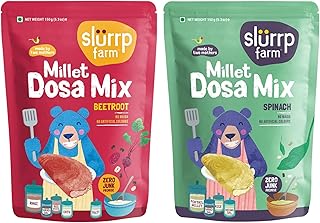 Slurrp Farm Millet Dosa Mix – Beetroot & Spinach | Wholesome Breakfast for Kids & Adults | Zero Maida, No Artificial Colors | Ready to Cook | Clean & Nutritious | 5.29 Oz (Pack of 2)