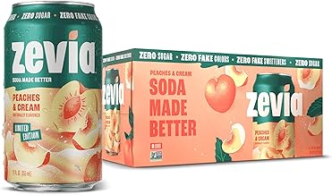 Zevia Zero Sugar Soda, Peaches and Cream, 12 oz Cans (8-Pack) – Caffeine Free, Naturally Sweetened, No Calorie Soda - Non-GMO Project Verified, Gluten-Free, Vegan